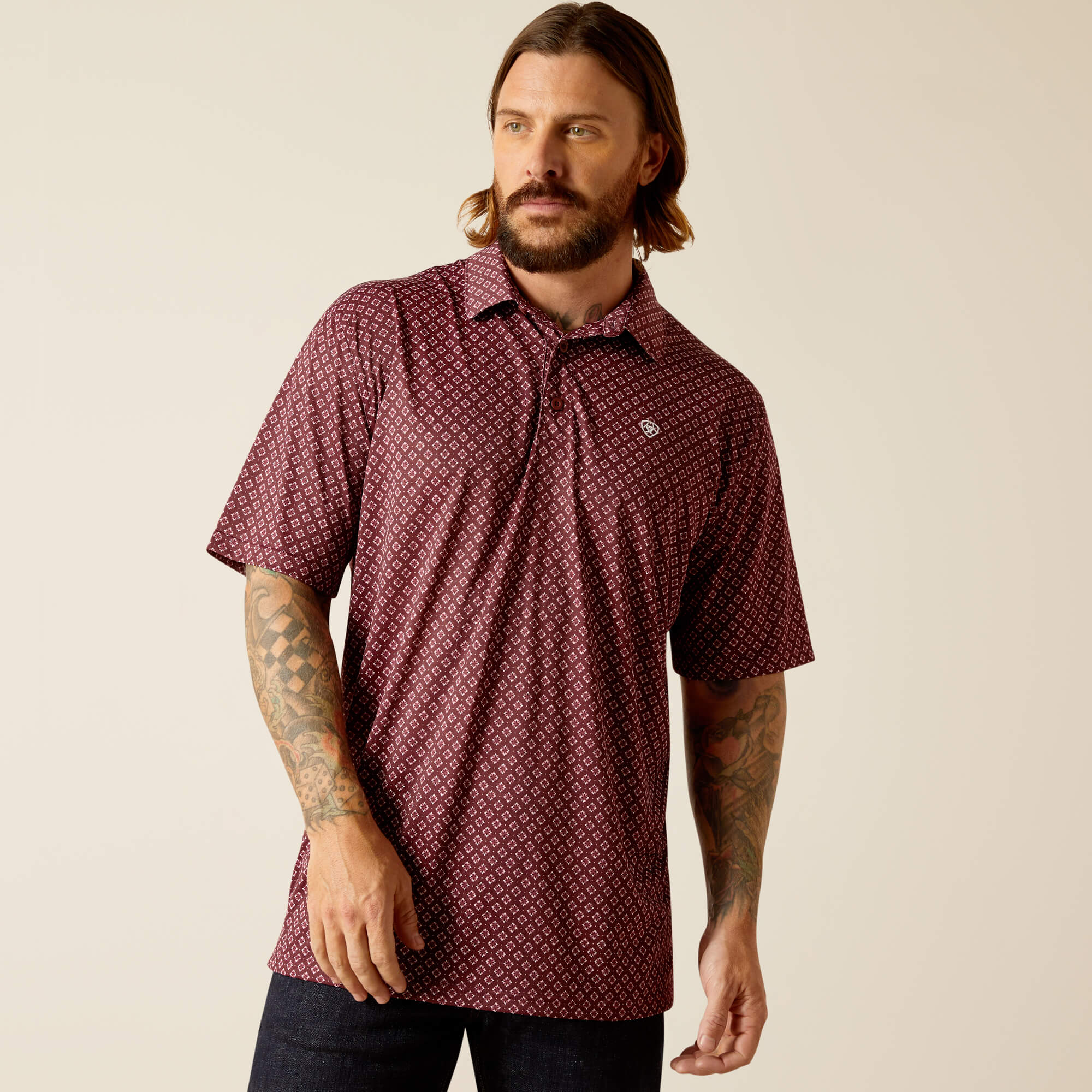 MEN'S Style No. 10048780 All Over Print Polo-Dark Redwood