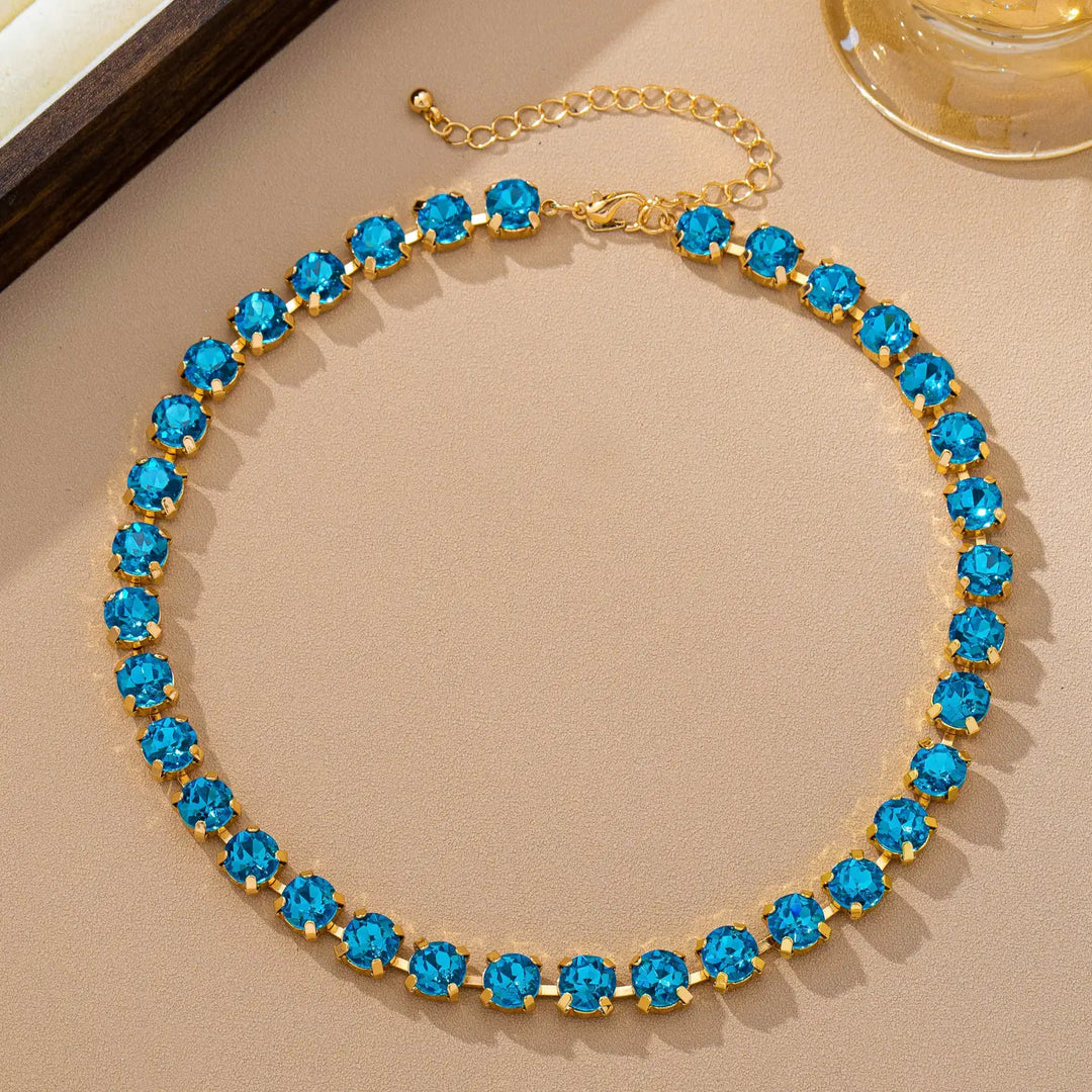 8mm Brass & Multi-Color Glass Crystal Tennis Necklace