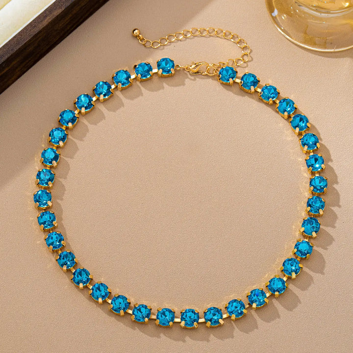 8mm Brass & Multi-Color Glass Crystal Tennis Necklace