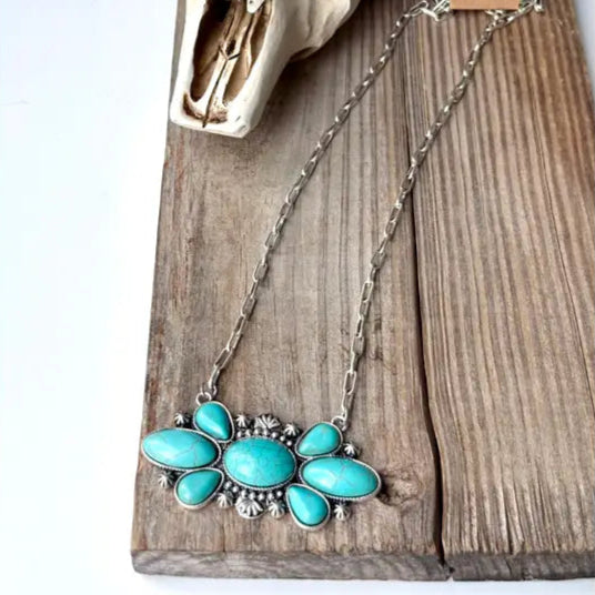 Western Squash Blossom Stone Pendant Necklace