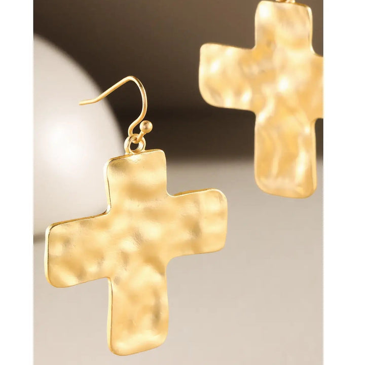 Hammered Cross Drop Earrings