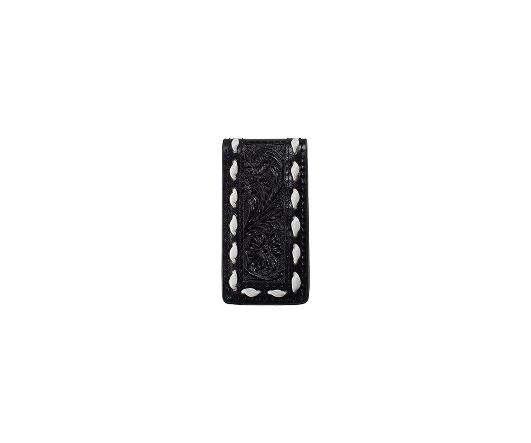 3D Mens Money Clip Floral Embossed Black-D250018401