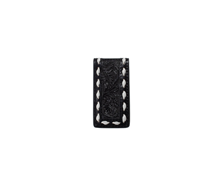 3D Mens Money Clip Floral Embossed Black-D250018401