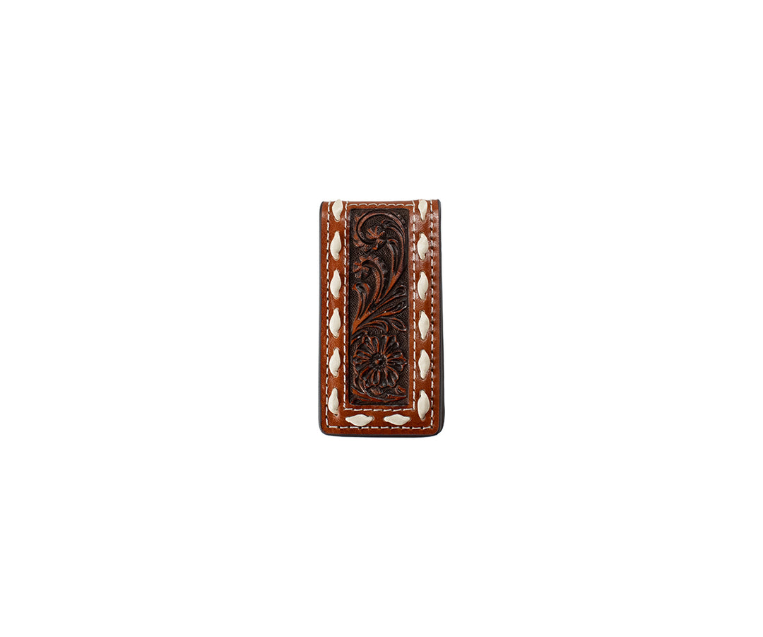3D Mens Money Clip Floral Embossed Black-D250018401