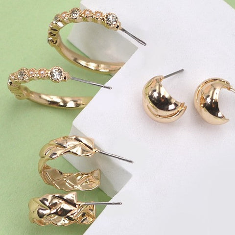 ACCENTED HOOP TRIO EARRING SETS