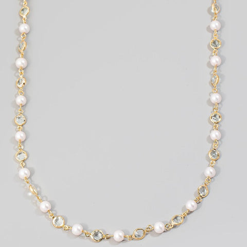 Pearl And Rhinestone Long Necklace