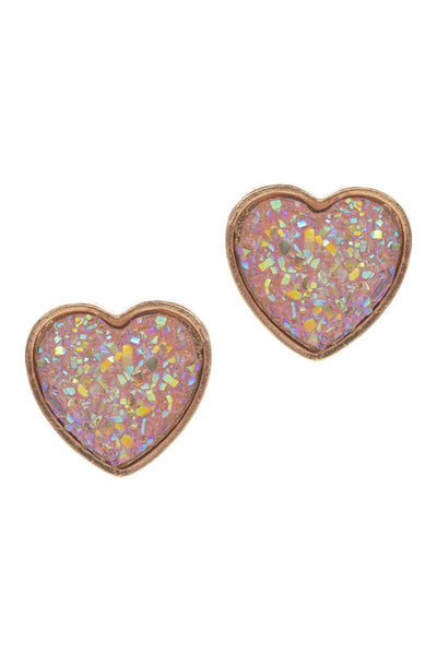 VALENTINES DAY HEART SHAPED DRUZY POST EARRINGS