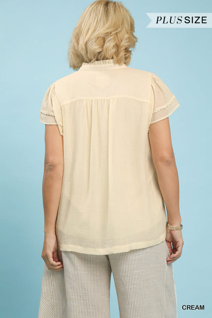 Deb's Scalloped Trim Flutter Sleeve Top