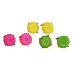 3 Set Round Gem Earrings