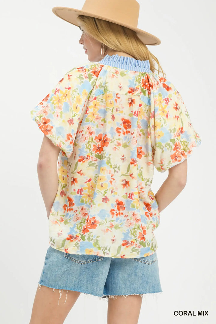 Lucy Watercolor floral printTop