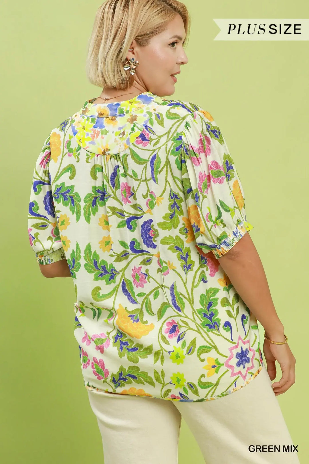 Faiith Mix Floral Split-Neck Short Sleeve Top
