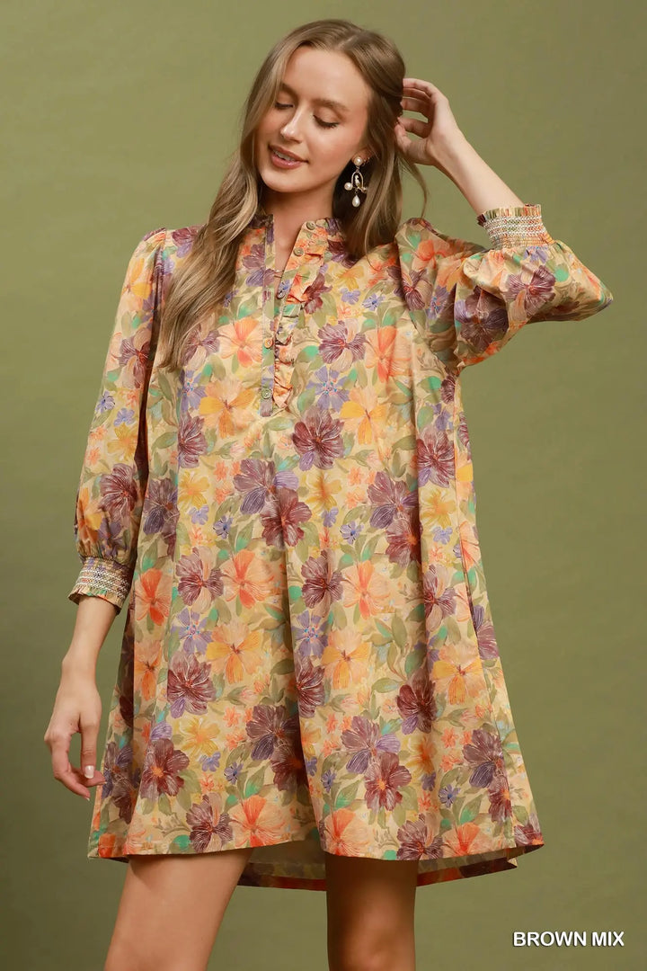 Lu's Mix Floral Print Smocked Dress