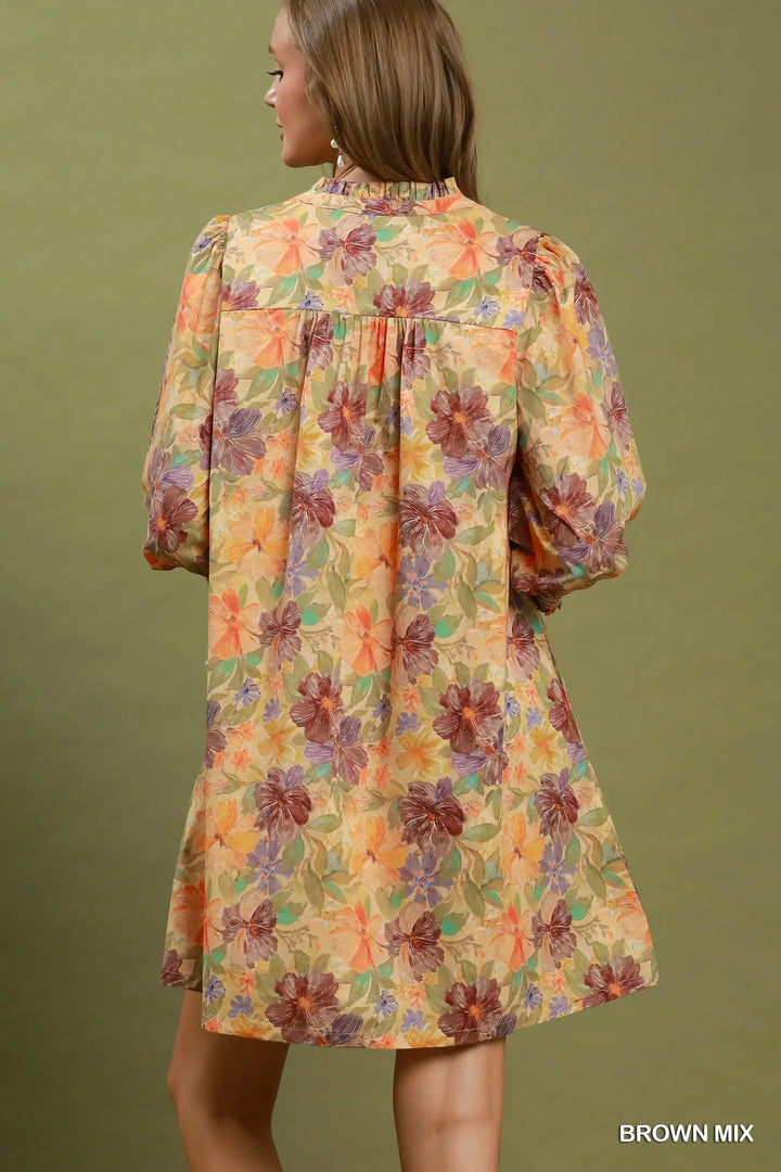 Lu's Mix Floral Print Smocked Dress