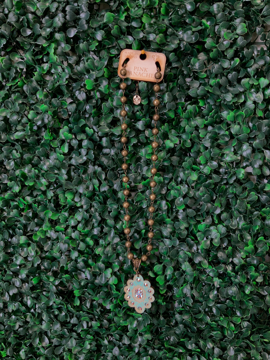 N238 Scalloped wood Necklace with Austrian crystals