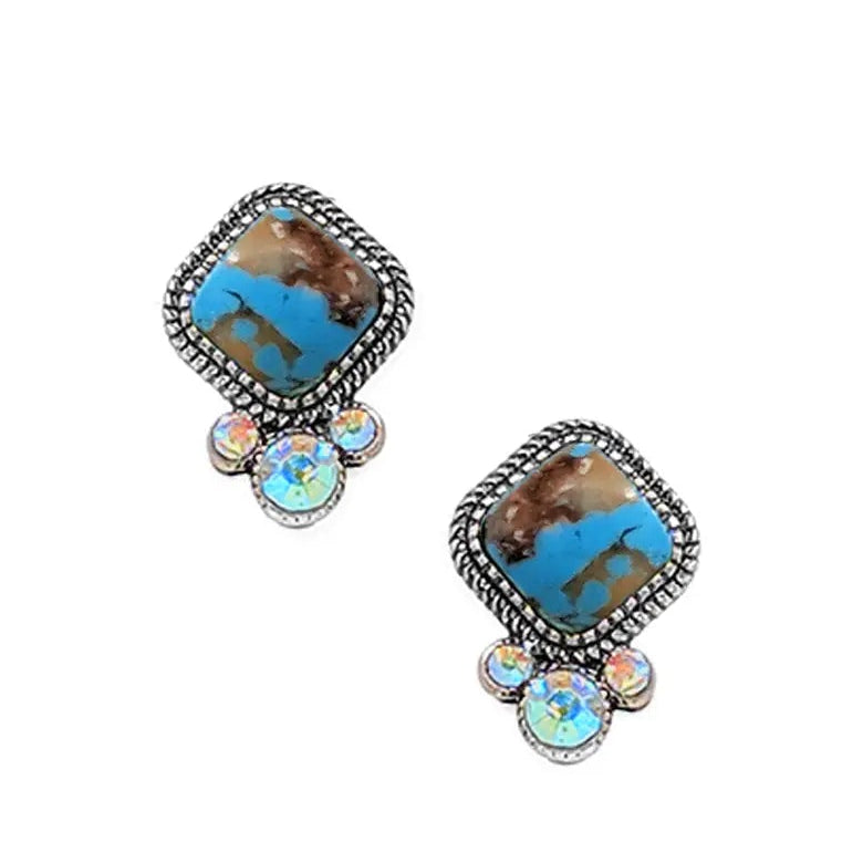 Western Diamond Shape Stone Stud Earrings