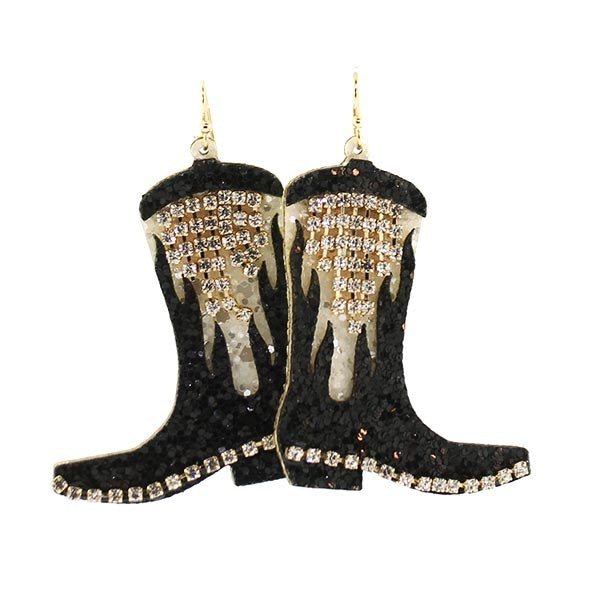 Its Sense sequin rhinestone western boots Earrings