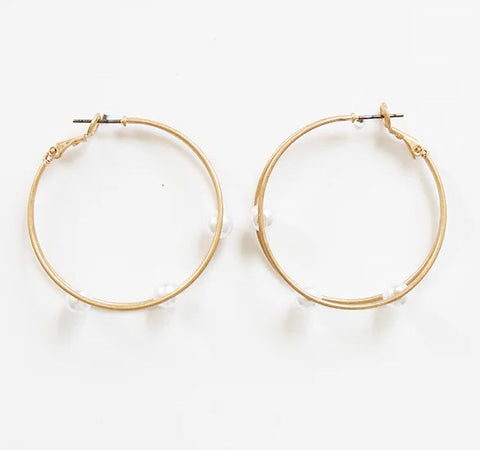 9PE124 * Double hoop with pearl earring (2 colors)