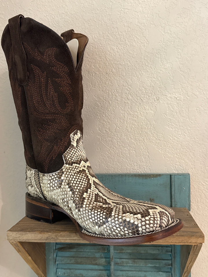 Men's Circle G L8111 White Python Embroidery Wide Stich boot