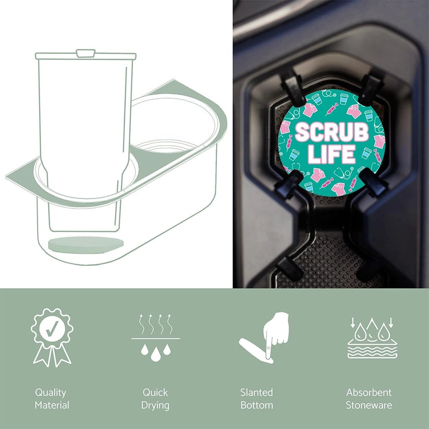 Car Coaster-Scrub Life Teal Icons