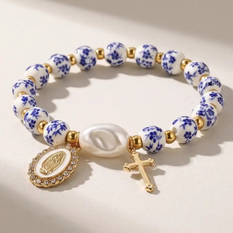 Miraculous Medal Cross Beaded Bracelet, Carry Faith