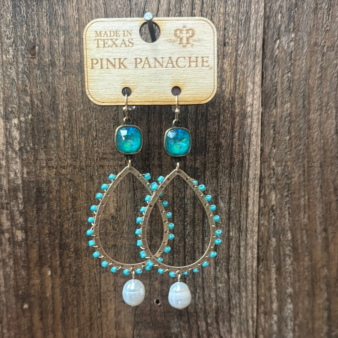 TURQUOISE BEAD TEARDROP EARRING 1CNC M073