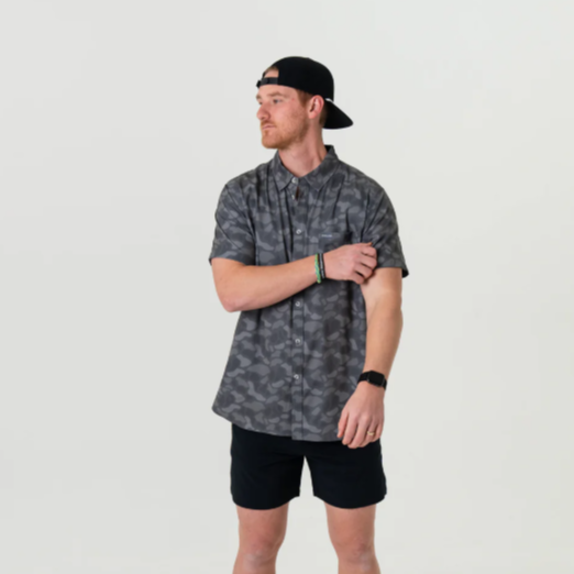 BURLEBO Performance Button Up - Stone Camo