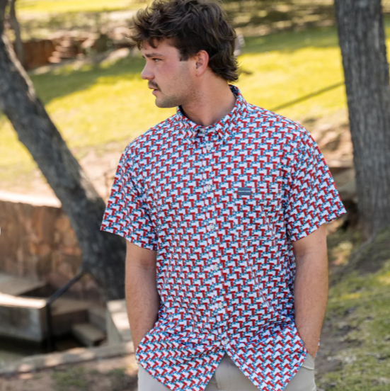 BURLEBO Performance Button Up - Texas Flag