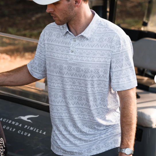 BULEBO GREY AZTEC PERFORMANCE POLO
