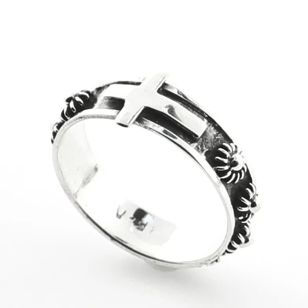 Sterling Silver Side Cross Rosary Ring