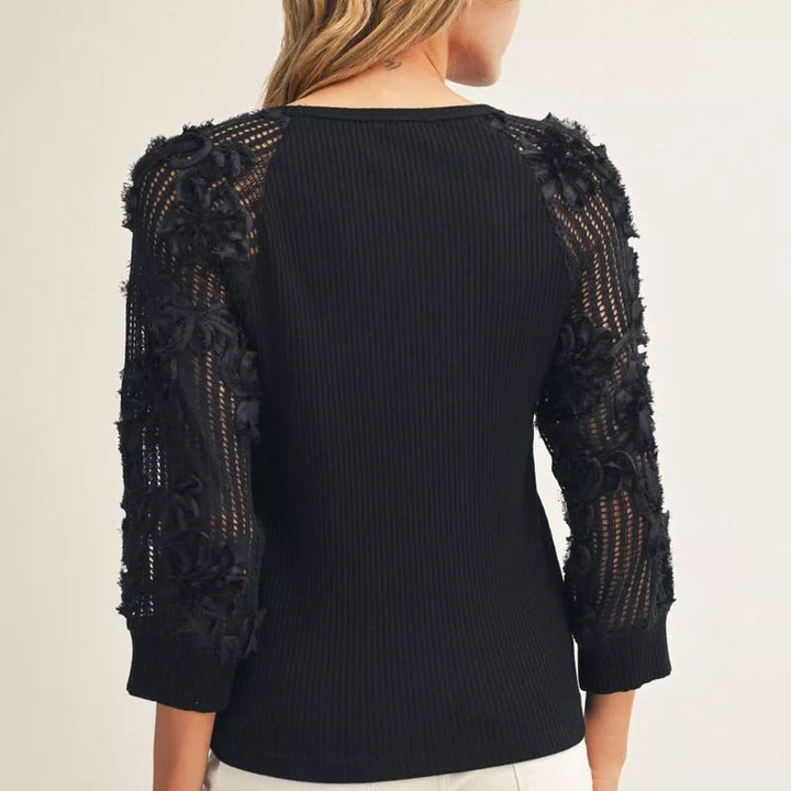 Janet Black Rib knit top