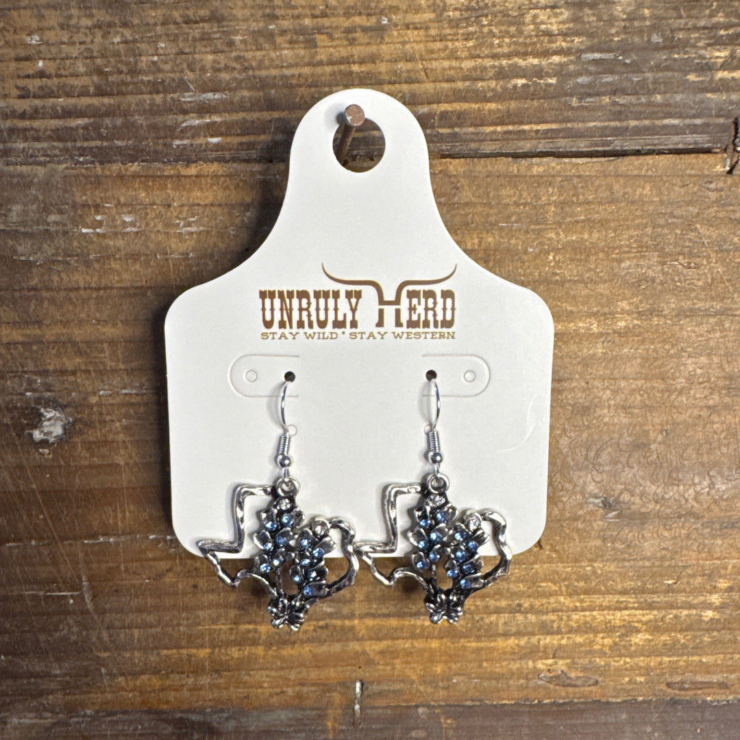 Unruly Herd Texas Shape Bluebonnet Earrings