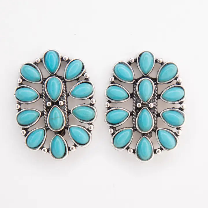 1.25" Turquoise Oval Cluster Post Earring