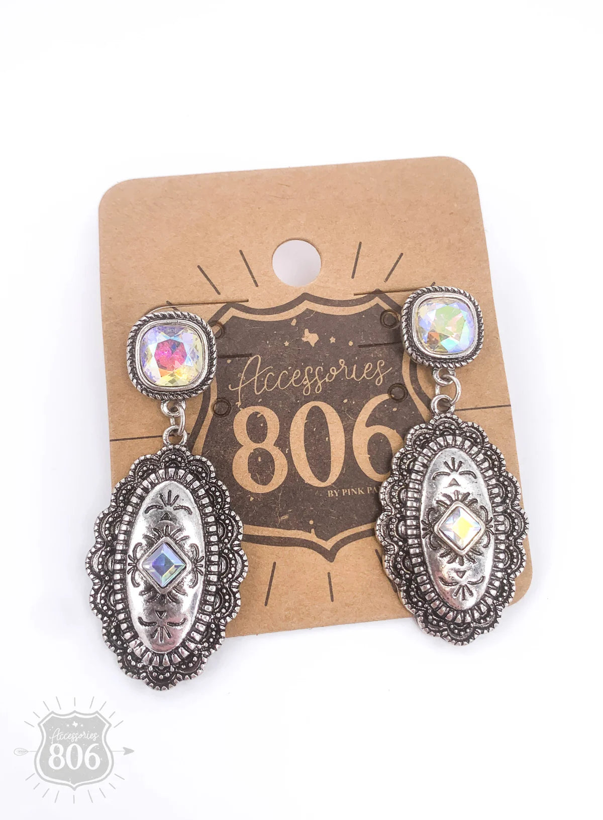 806 Silver concho and rhinestone earring