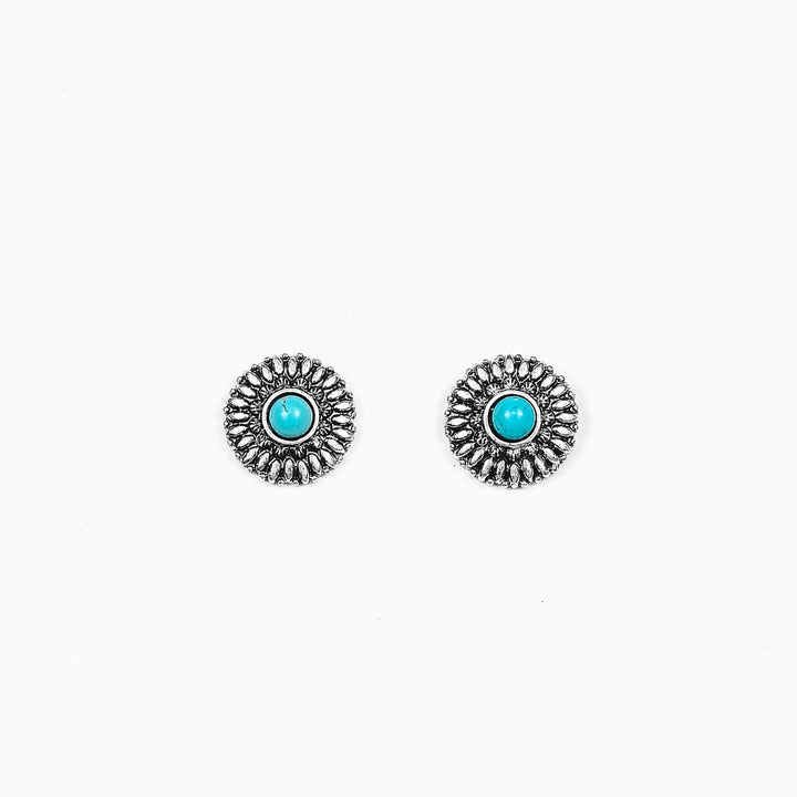 .75" Silver Flower Stud Earring with Turquoise Accent