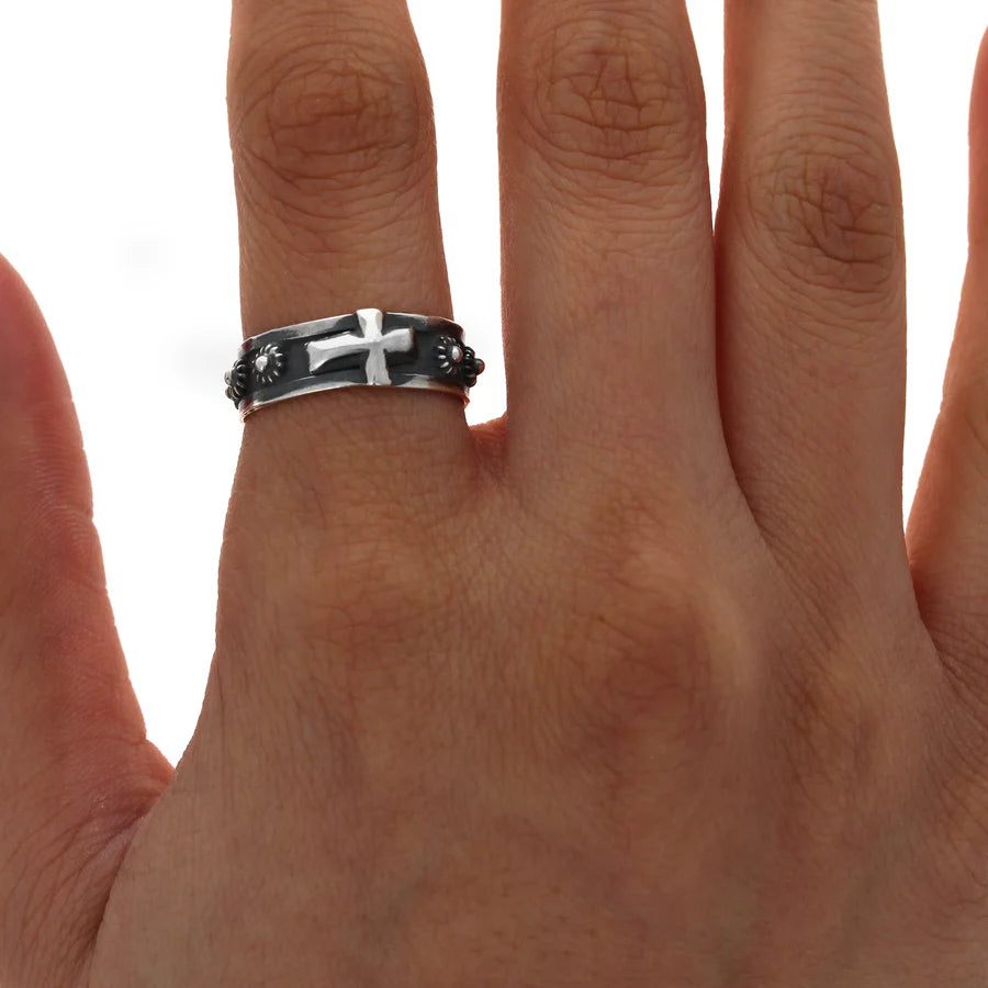 Sterling Silver Side Cross Rosary Ring