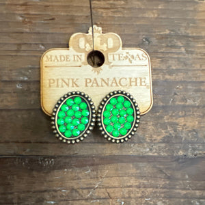 E-420SNG Silver Neon Green Oval Stud