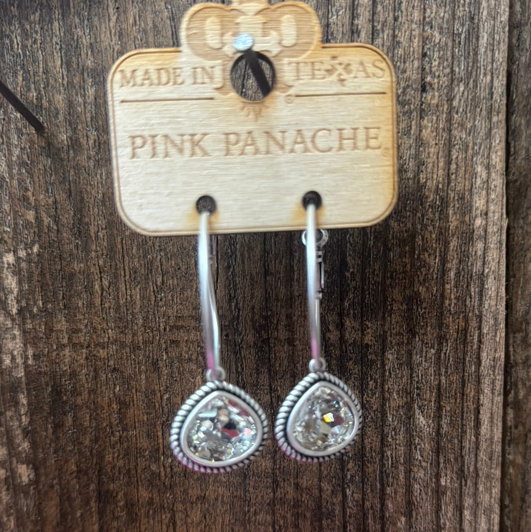 E-649 TEARDROP CRYSTAL HOOP EARRING