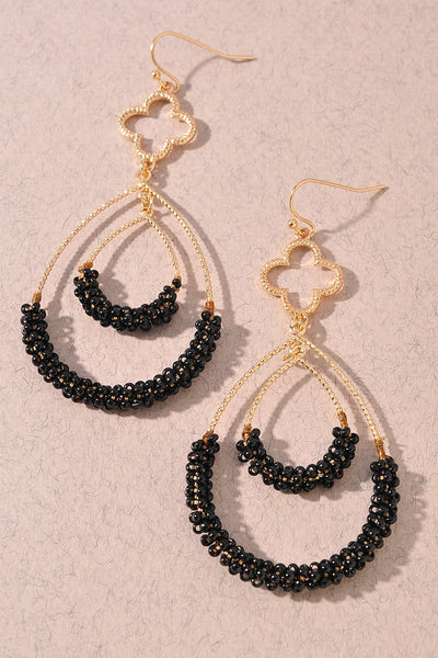 CLOVER DOUBLE TEARDROP BEADED DANGLE EARRINGS