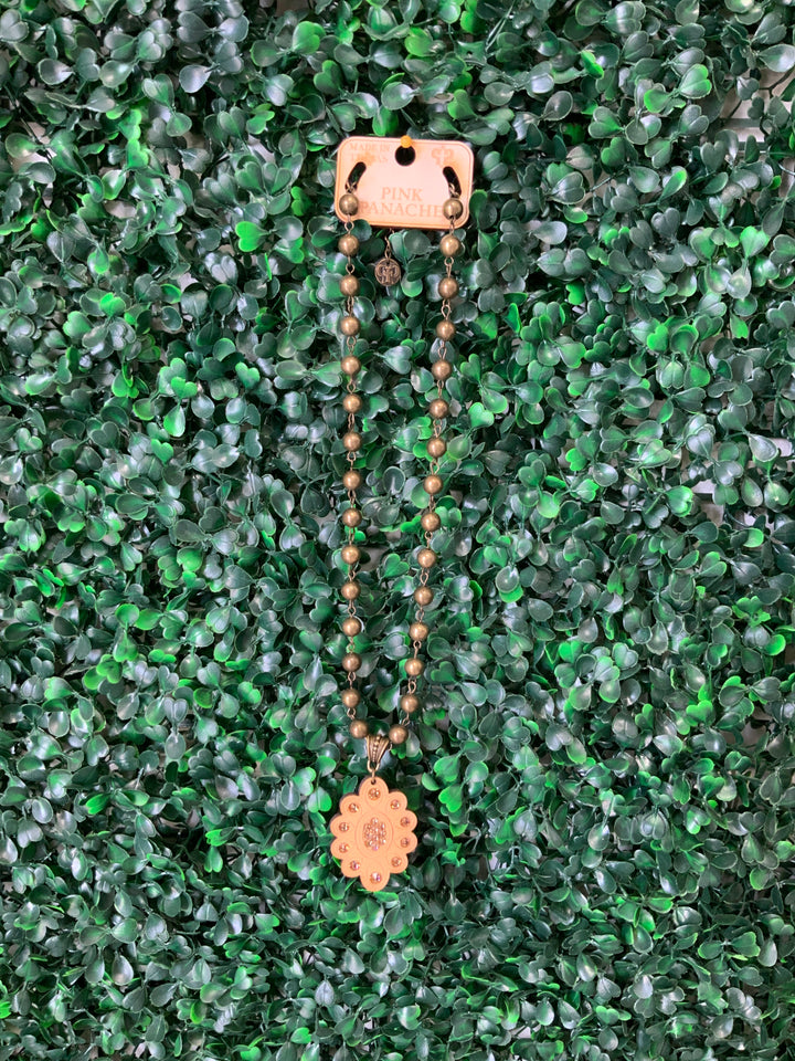 N238 Scalloped wood Necklace with Austrian crystals