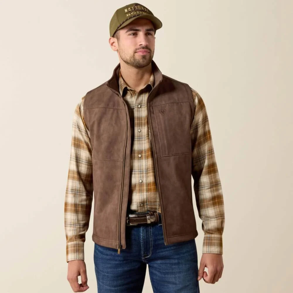 Ariat Mens Vernon Softshell Vest Wren Faux Leather Print - 10079403