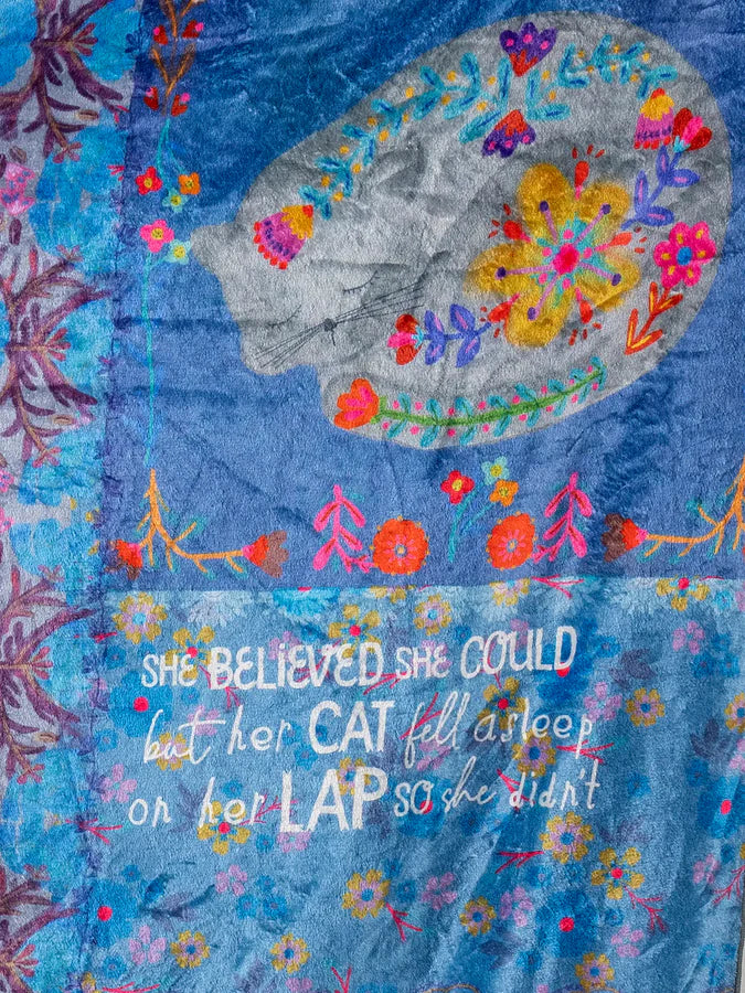 Double-Sided Cozy Throw Blanket-Teal Cat