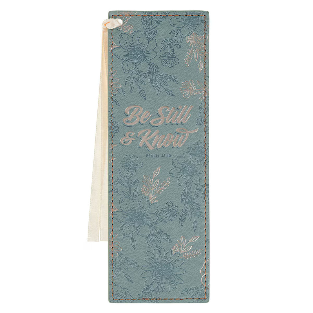 Be Still and Know Teal Floral Faux Leather Bookmark - Psalm 46:10