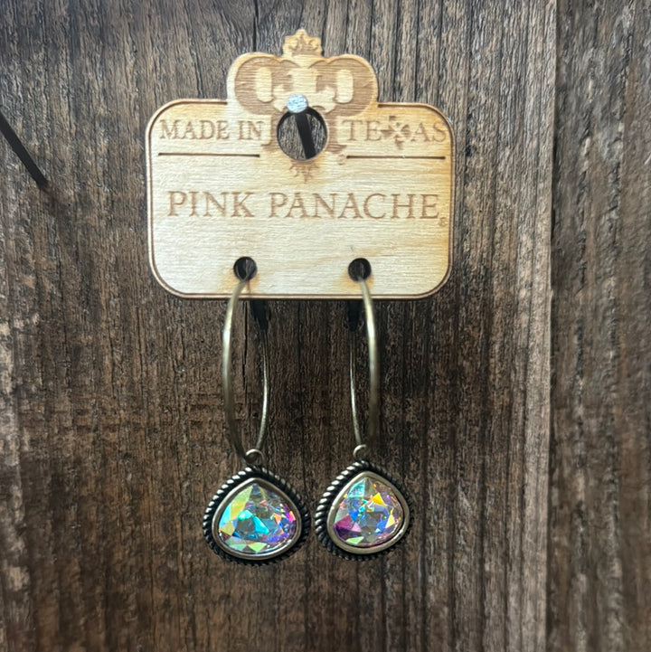 E-649 TEARDROP CRYSTAL HOOP EARRING