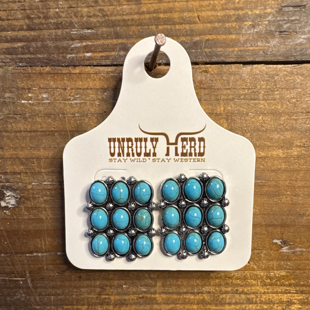 Unruly Herd Square Cluster Cabochons Earrings