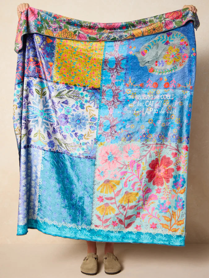 Double-Sided Cozy Throw Blanket-Teal Cat