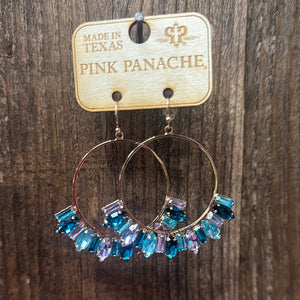 M129 Gold Circle Earring With Aqua lavender Baguette Rhinestones