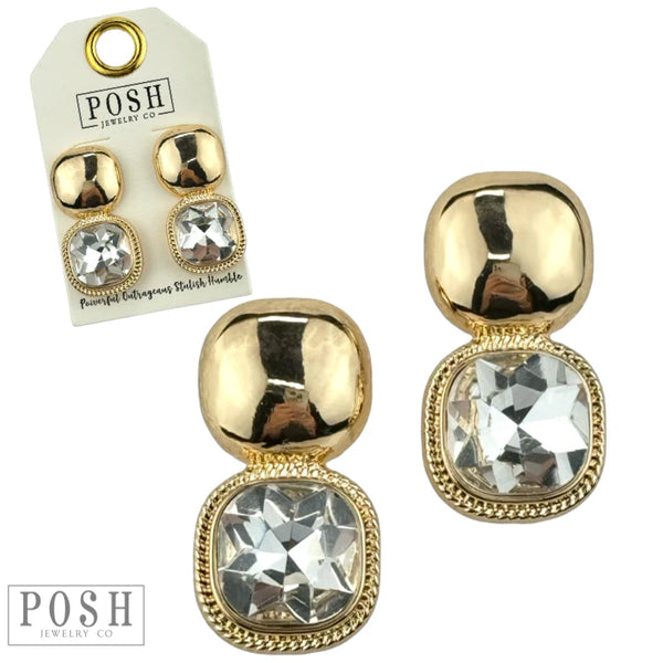 Square rhinestone double post earring