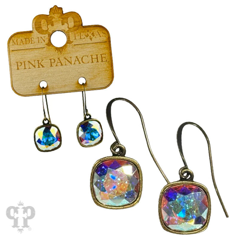 E-627 Assorted Austrian square crystal hook earring, 12mm