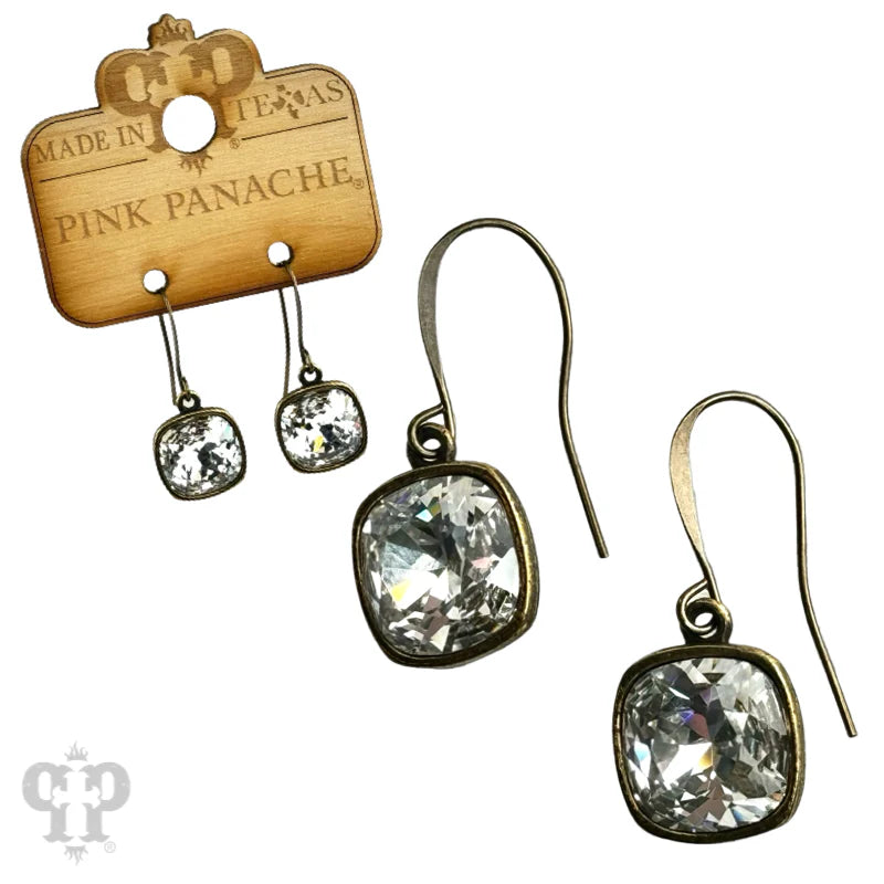 E-627 Assorted Austrian square crystal hook earring, 12mm