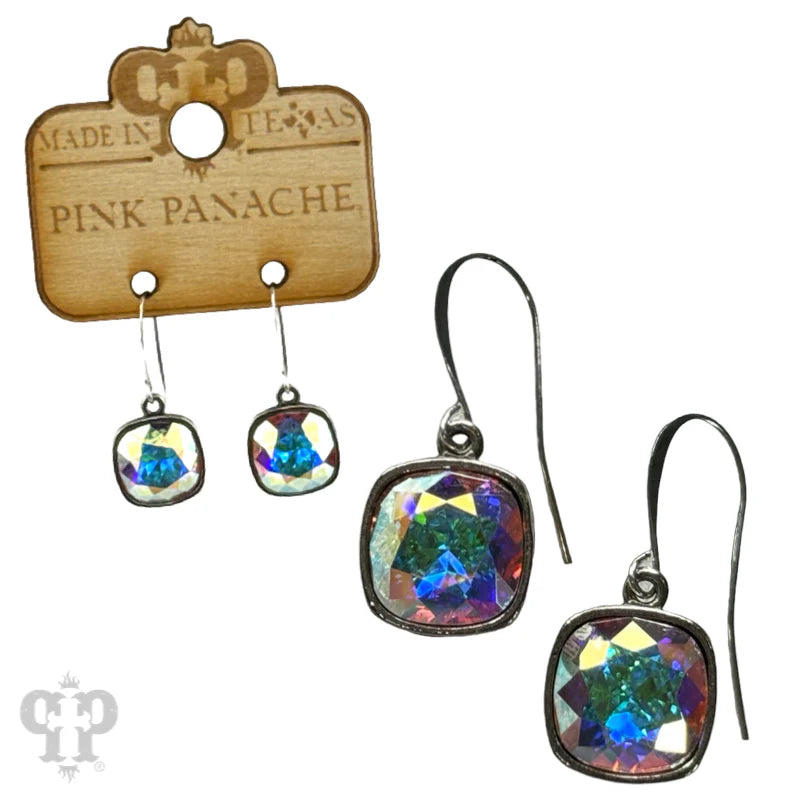 E-627 Assorted Austrian square crystal hook earring, 12mm